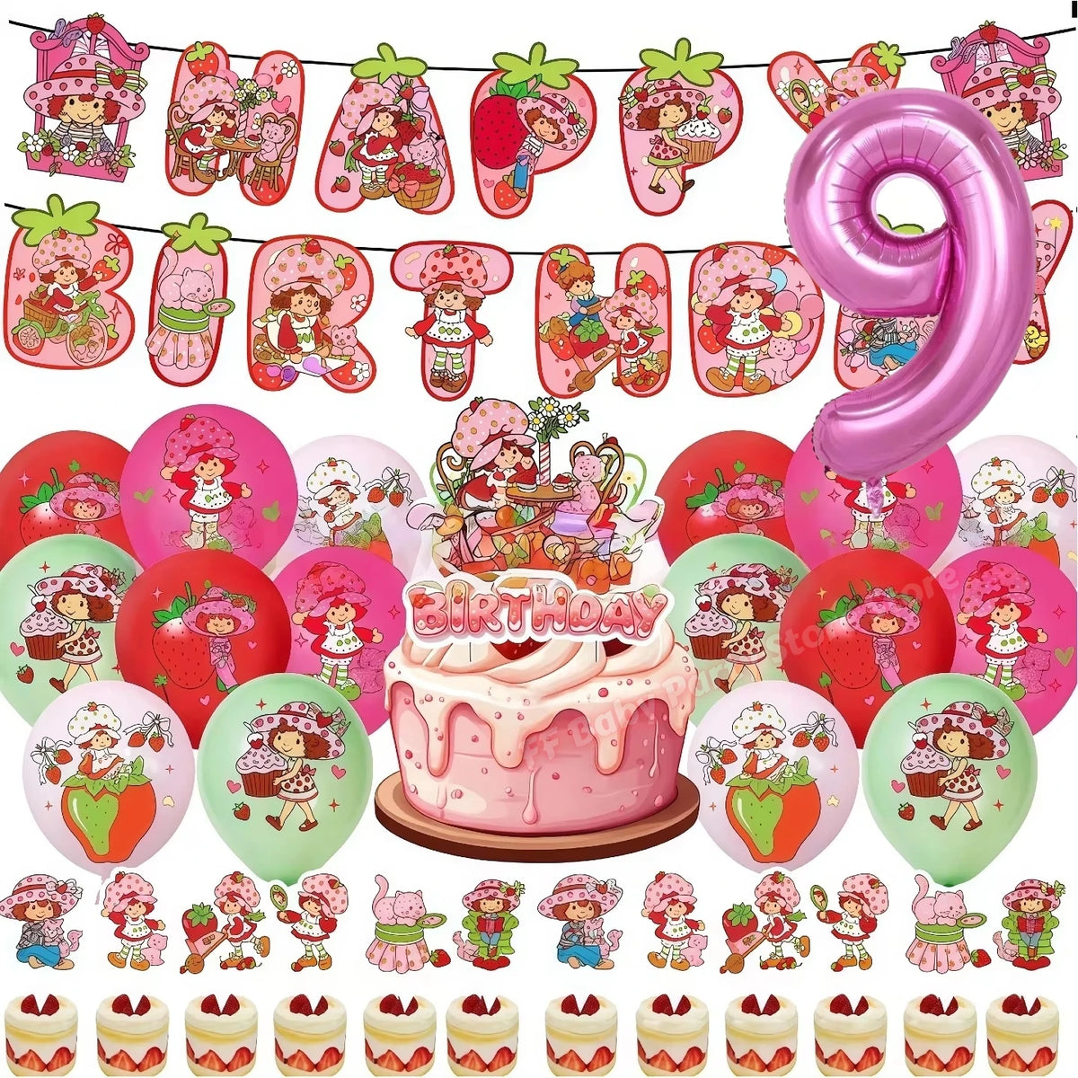 Strawberry Shortcake Birthday Party Decoration Kit – Banner & Balloons Party Decoration Kit Babs 32pcs number 9