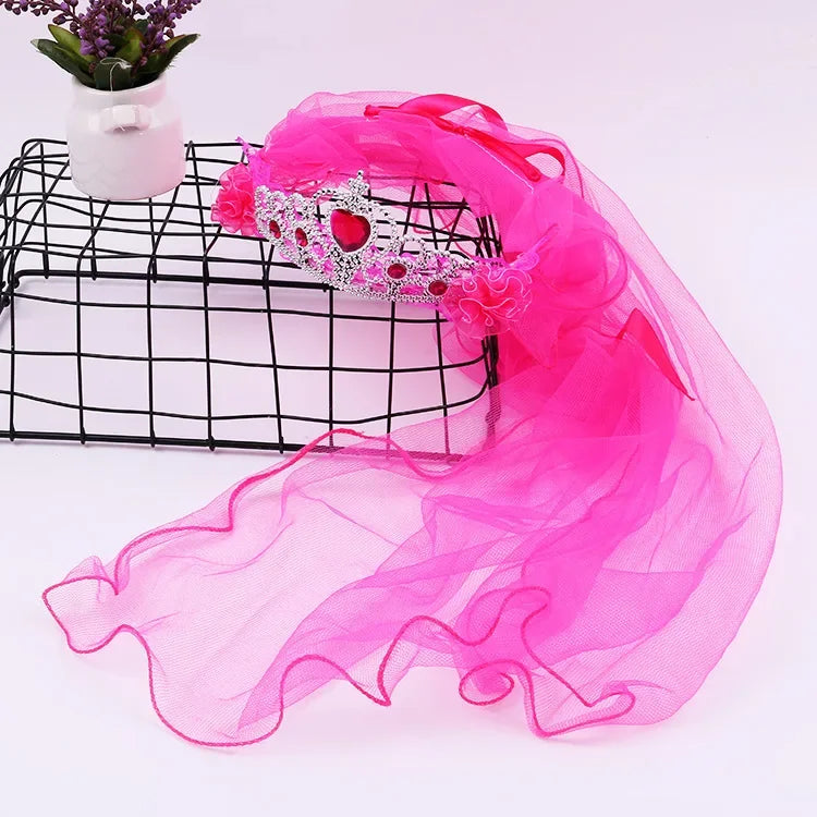 Girls Princess Tiara Crown with Veil – Party & Costume Headpiece Princess Costume Crown Babs Red