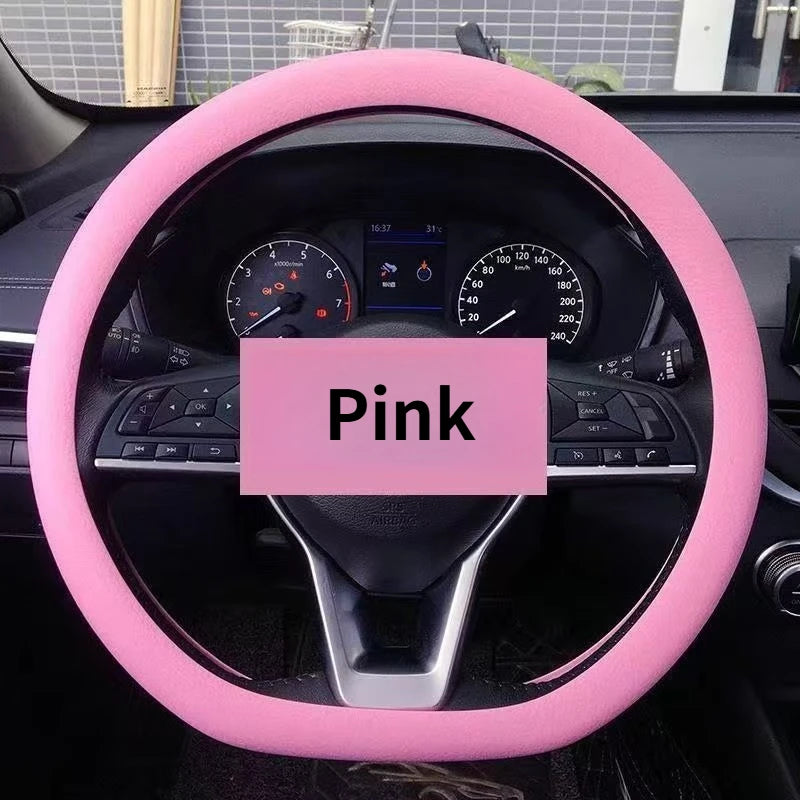 Silicone & Faux Leather Steering Wheel Cover – Round & D-Shape Steering Wheel Cover Babs Pink