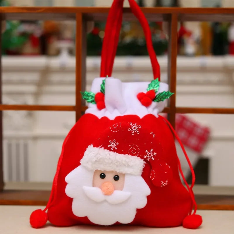 Christmas Flannel Drawstring Gift Bags – Santa, Snowman & Bear Christmas Gift Bags Babs