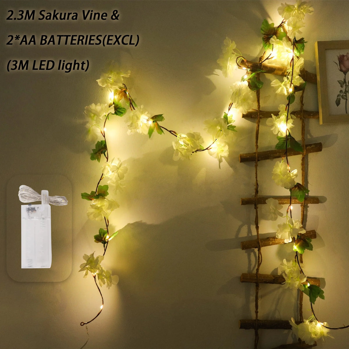 Cherry Blossom Vine LED Garland – Sakura Wedding Arch Decor Artificial Flower Garland Babs White 2 1PC