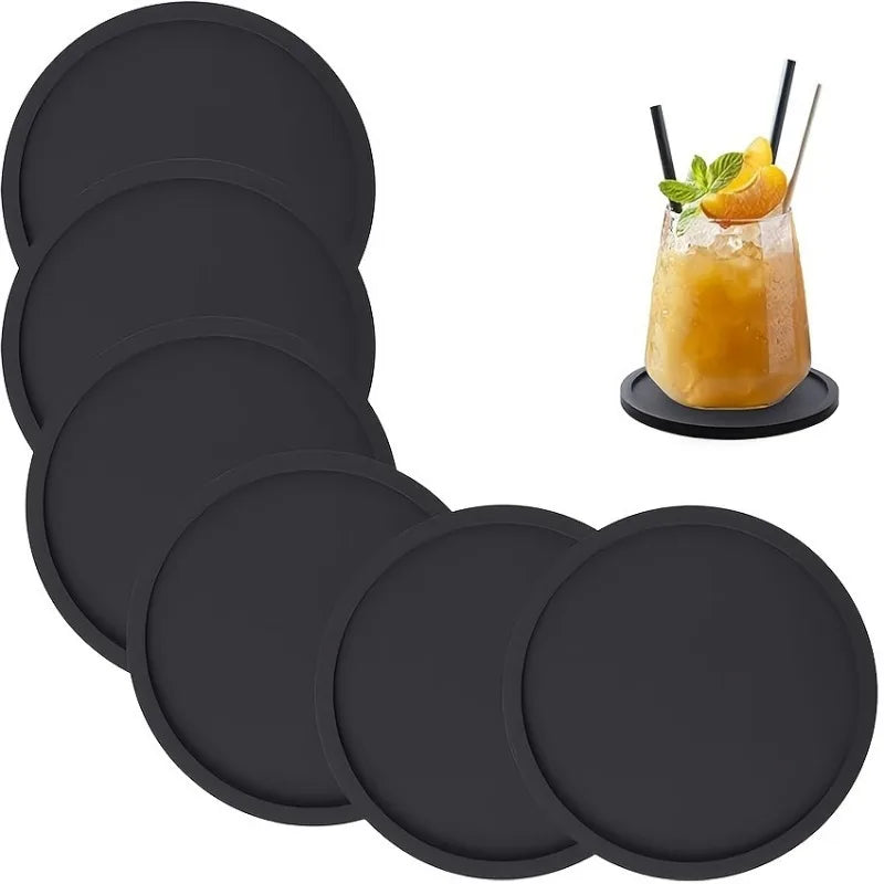 Non-Slip Silicone Drink Coasters – Black Set of 2 or 4 Drink Coaster Set Babs
