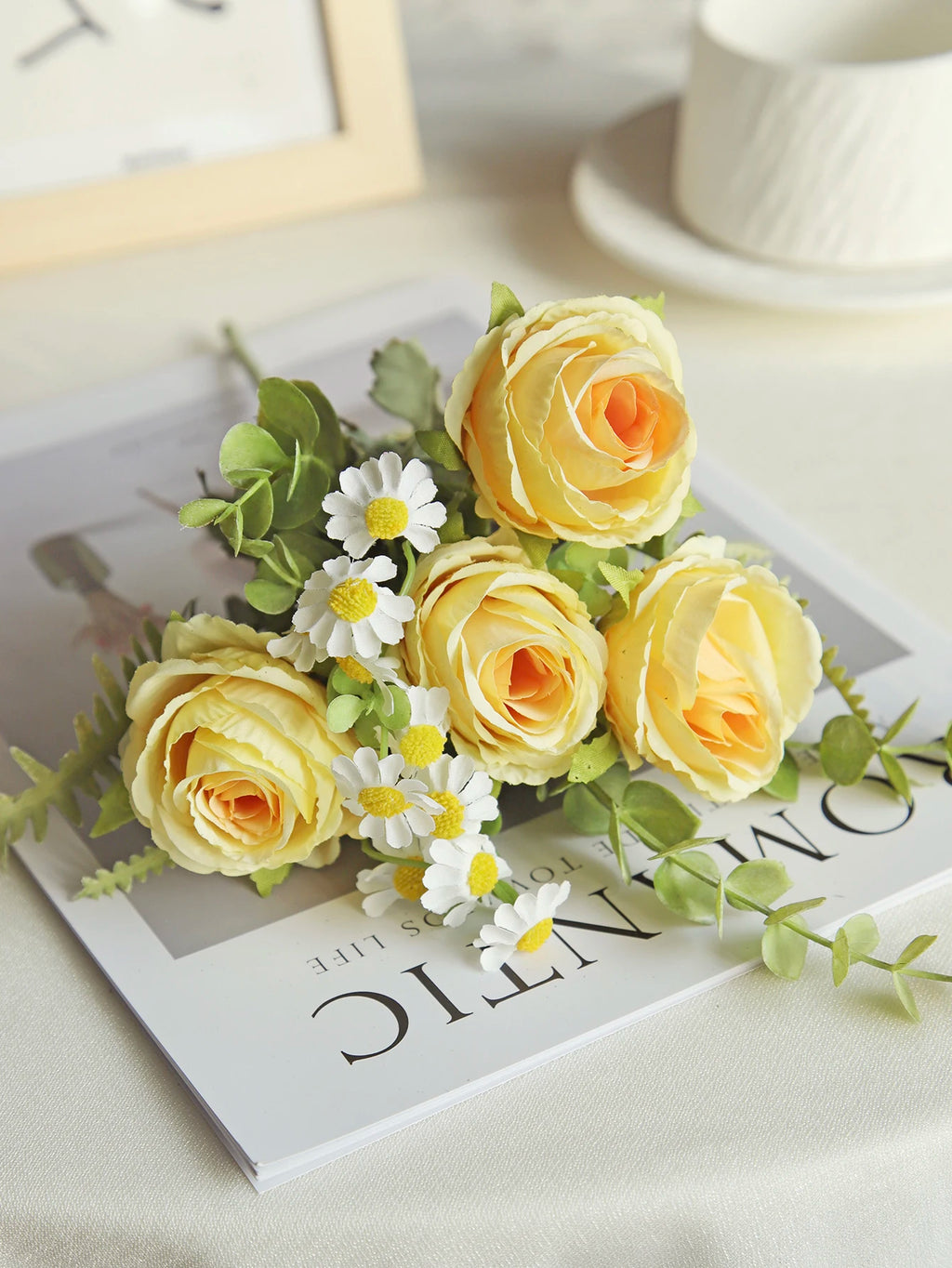 Silk Rose Artificial Flowers – Wedding & Home Décor Bouquet Artificial Flower Bouquet Babs YELLOW 1PC