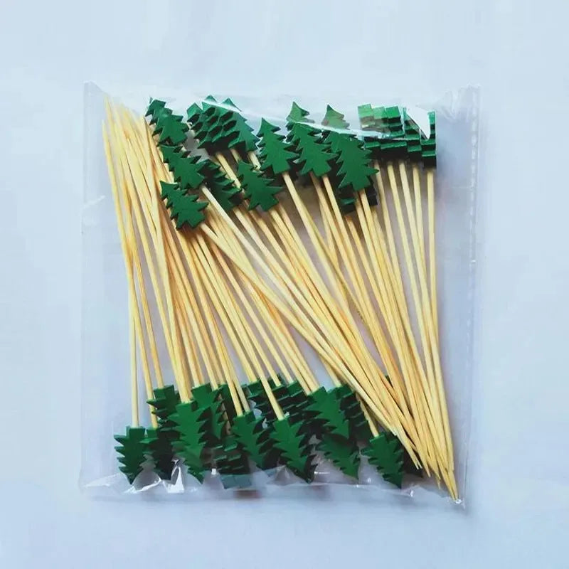 Christmas Bamboo Fruit Picks – 50pc Holiday Party Toothpicks Holiday Party Picks Babs