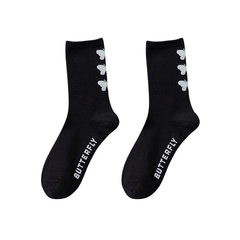 Butterfly Print Mid-Calf Crew Socks Women – Cotton Blend Women's Crew Socks Babs Black-Heel-1Pair One Size