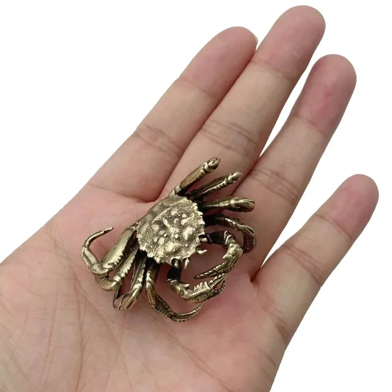 Antique Bronze Brass Crab Miniature Figurine Car Ornament Miniature Figurine Babs