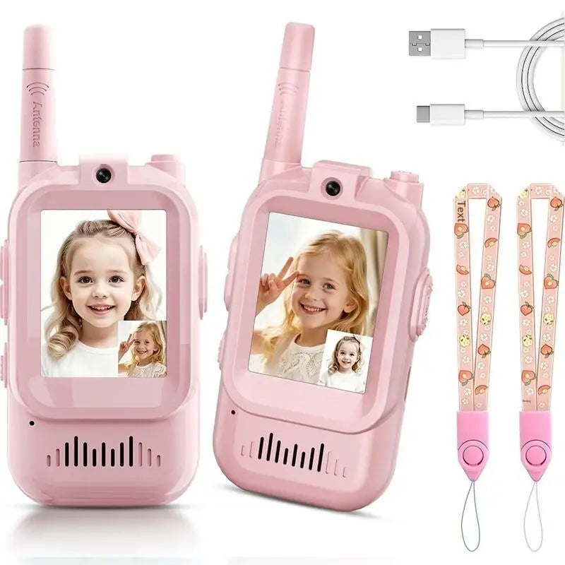 HUXUAN Video Walkie Talkies for Kids 2-Pack | HD Screen & Camera Kids Video Walkie Talkie Babs one size B
