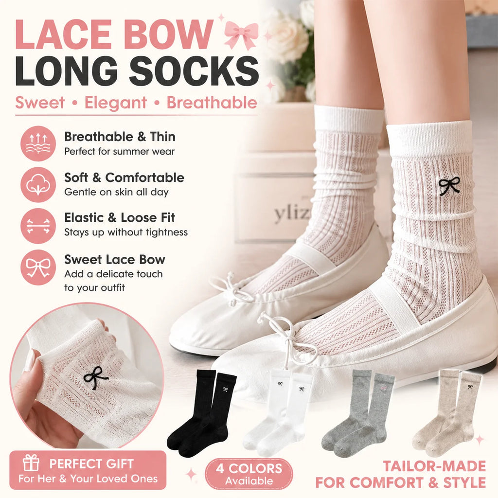 Girls Lace Bow Ruffle Socks – Breathable Knit Mid-Calf Lace Ruffle Socks Babs
