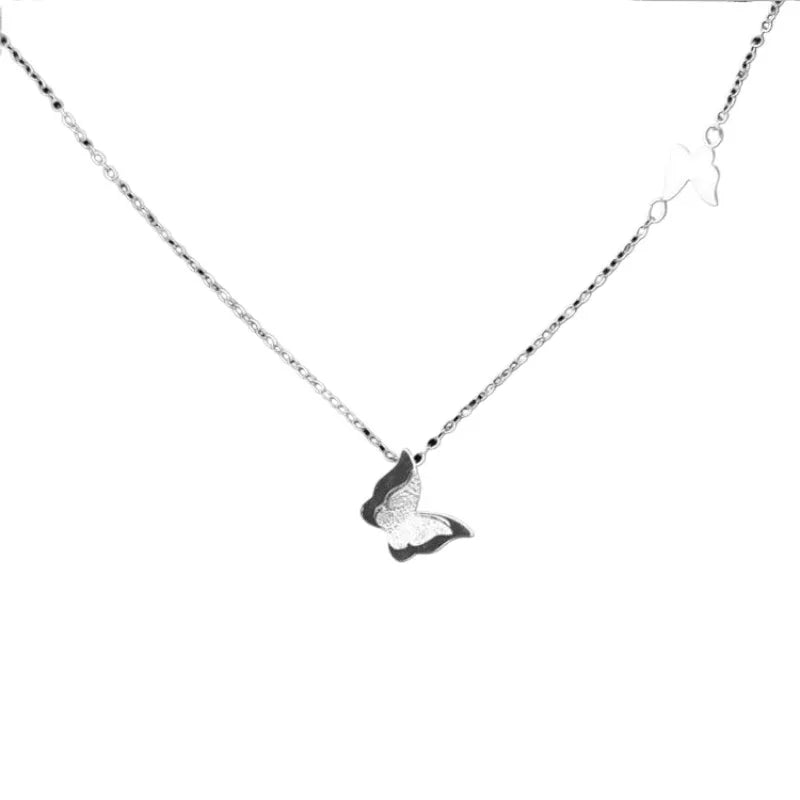 Women's Double Butterfly Copper Pendant Necklace | Scrub Finish Pendant Necklace Babs