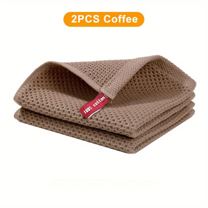 2-Pack Waffle Honeycomb Cotton Face & Kitchen Towels Waffle Face Towel Set Babs Coffee-2PCS