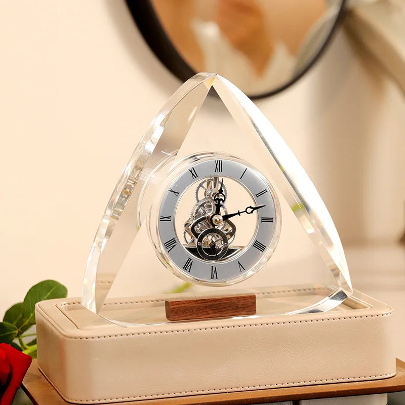 Modern Crystal Triangle Table Clock – Quartz Desk Ornament Decorative Desk Clock Babs