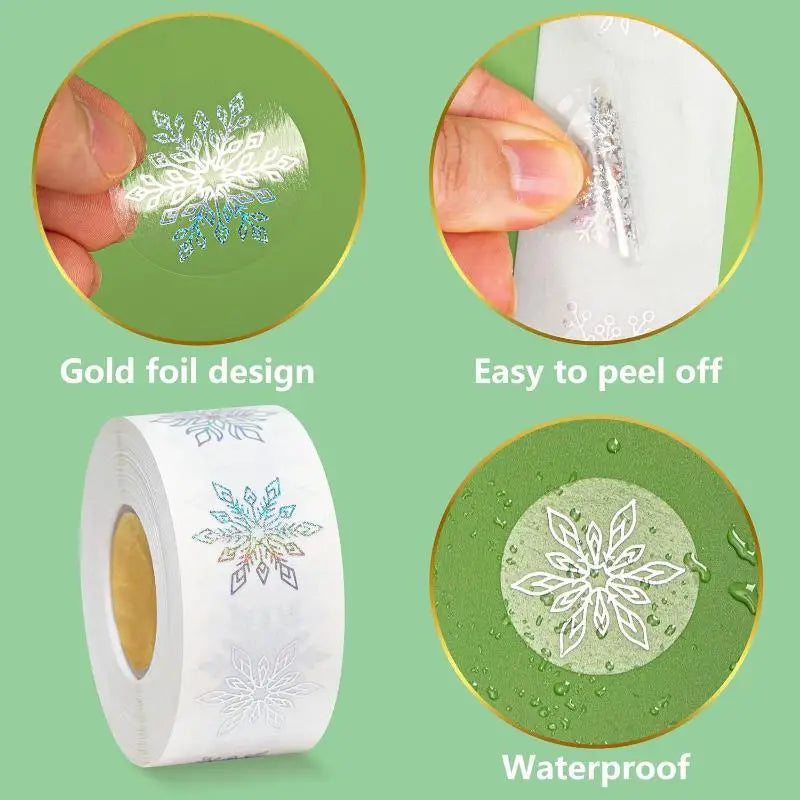 500 Transparent Snowflake Christmas Stickers Roll – Gift & Bakery Decorative Sticker Roll Babs