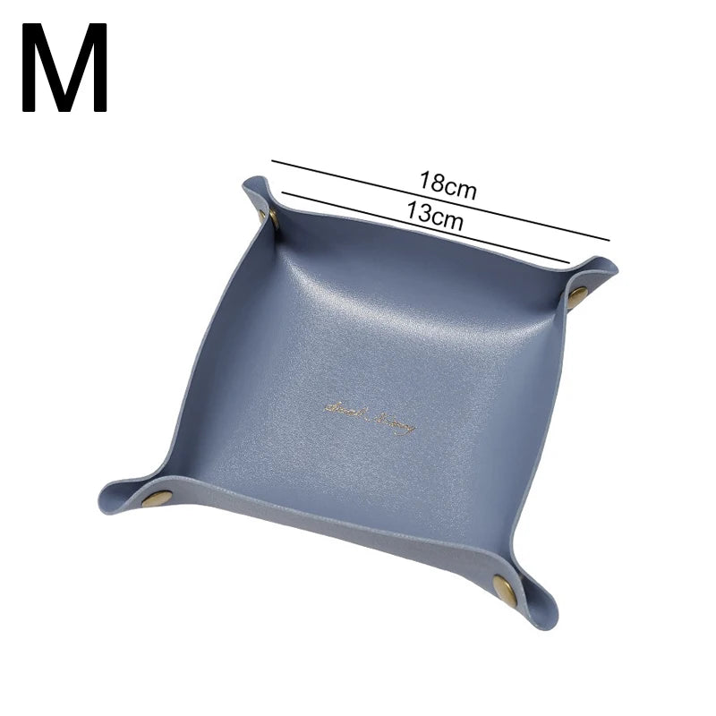 Foldable PU Leather Desktop Storage Tray Organizer Desktop Storage Tray Babs Blue-M