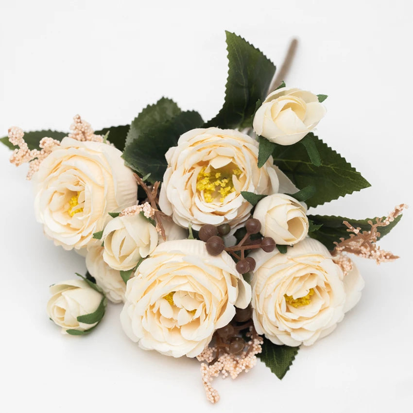 Silk Peony Artificial Flower Bouquet – Wedding & Home Decor Artificial Flower Bouquet Babs Milky White 1 pc