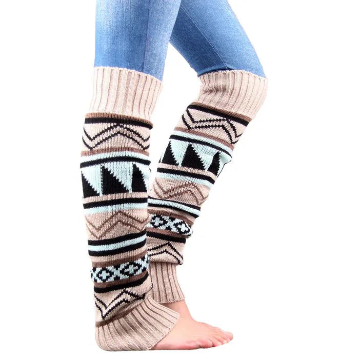 Bohemian Knit Leg Warmers – Women's Thick Winter Socks Knit Leg Warmers Babs Beige-1Pairs One Size