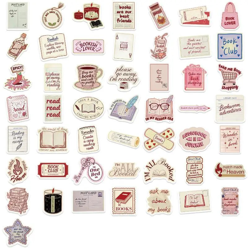 50PCS Bookish Stickers Pack – Book Lover PVC Decals Decorative Sticker Pack Babs one size Multicolor