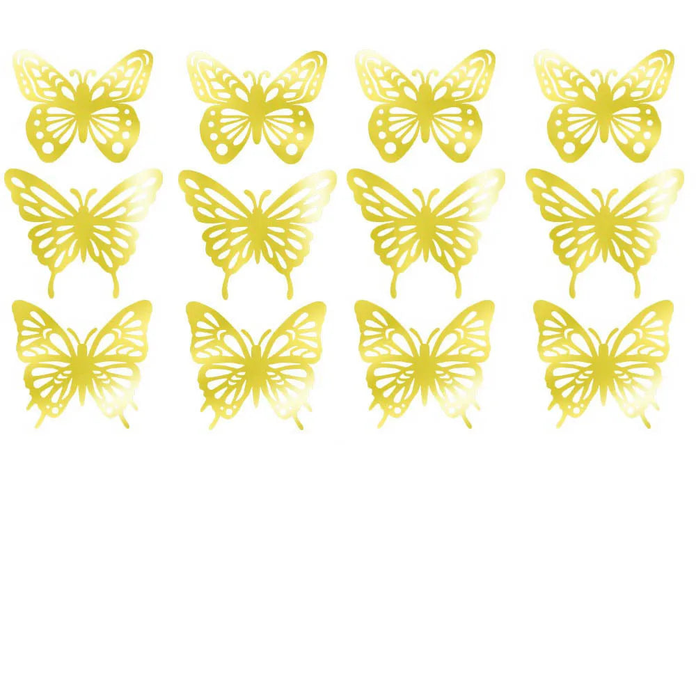 3D Gold Hollow Butterfly Wall Decor – Party & Wedding (12-48pcs) Party Wall Decorations Babs Gold Foil 12pcs