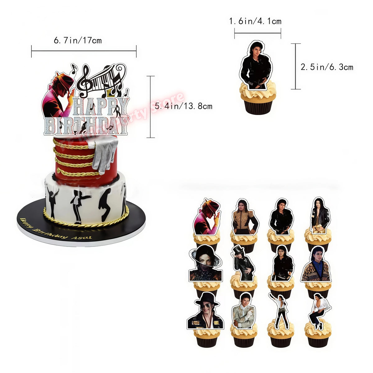 MJ Pop King Birthday Party Decorations – Balloon, Banner & Topper Party Decoration Set Babs 13pcs Cake topper