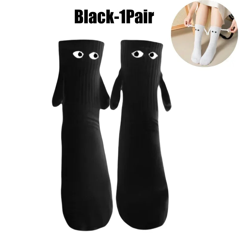 Magnetic Couple Socks – Cartoon Big Eyes Mid-Tube Knit Stockings Novelty Knit Socks Babs Black-1Pair