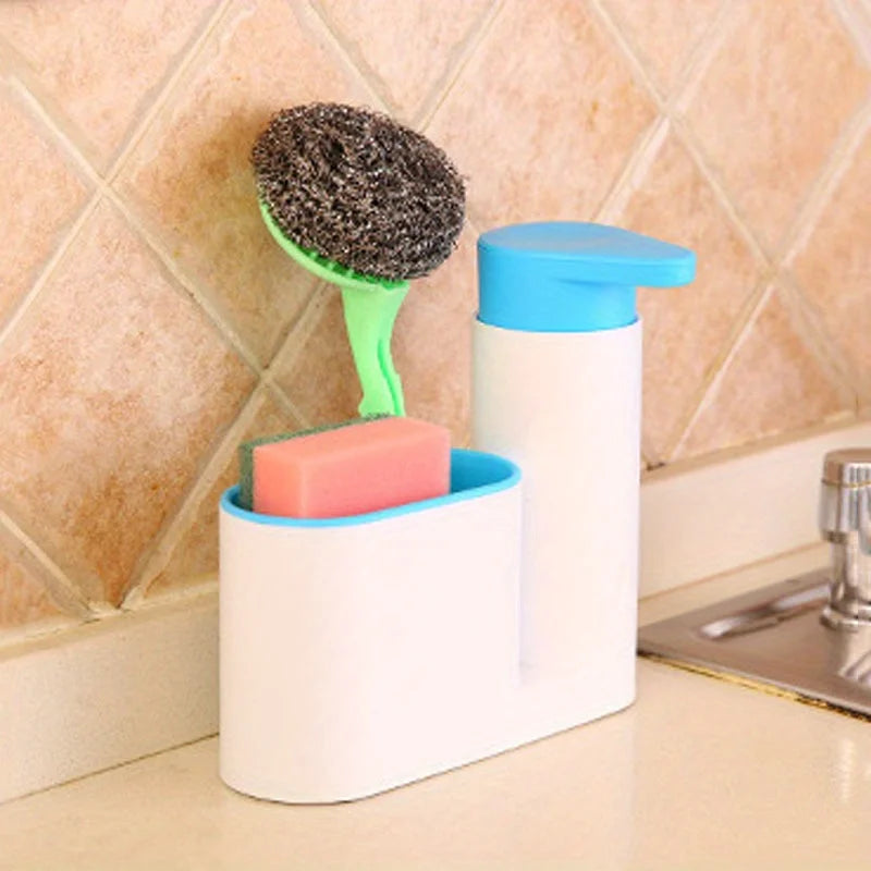 2-in-1 Soap Dispenser with Sponge & Brush Holder | Bathroom Sink Soap Dispenser Organizer Babs Blue