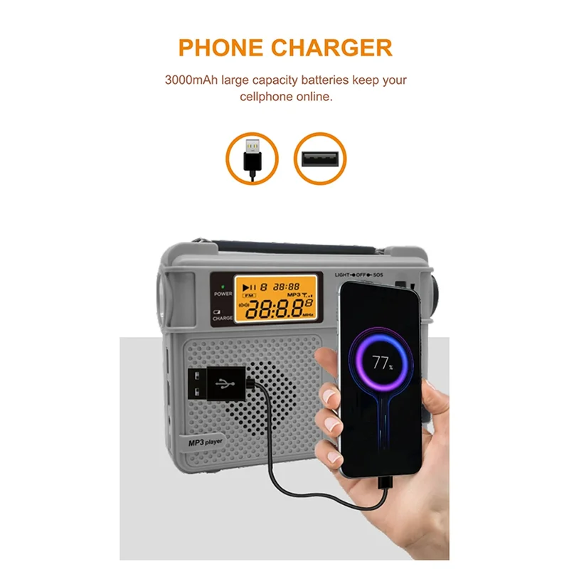 Hand Crank Emergency FM Radio – Bluetooth, Flashlight & Power Bank Emergency Radio Babs light grey