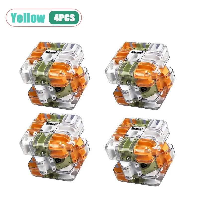 3D Magnetic Maze Cube Puzzle – Transparent Brain Teaser Fidget Toy Brain Teaser Puzzle Babs Yellow-4pcs