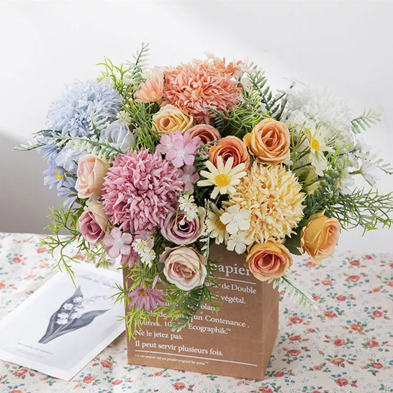 Silk Rose & Chrysanthemum Artificial Bouquet | Wedding & Home Décor Artificial Silk Bouquet Babs