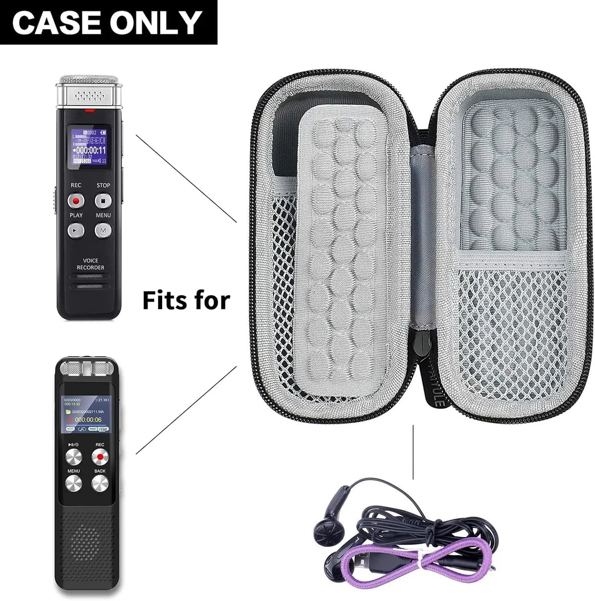 EVA Hard Case for Digital Voice Recorders – Multi-Brand Fit Recorder Carrying Case Babs