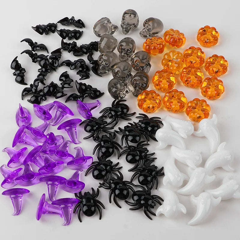 Halloween Mini Acrylic Ornaments Skull Witch Hat Pumpkin 50/100 Pcs Halloween Scatter Ornaments Babs