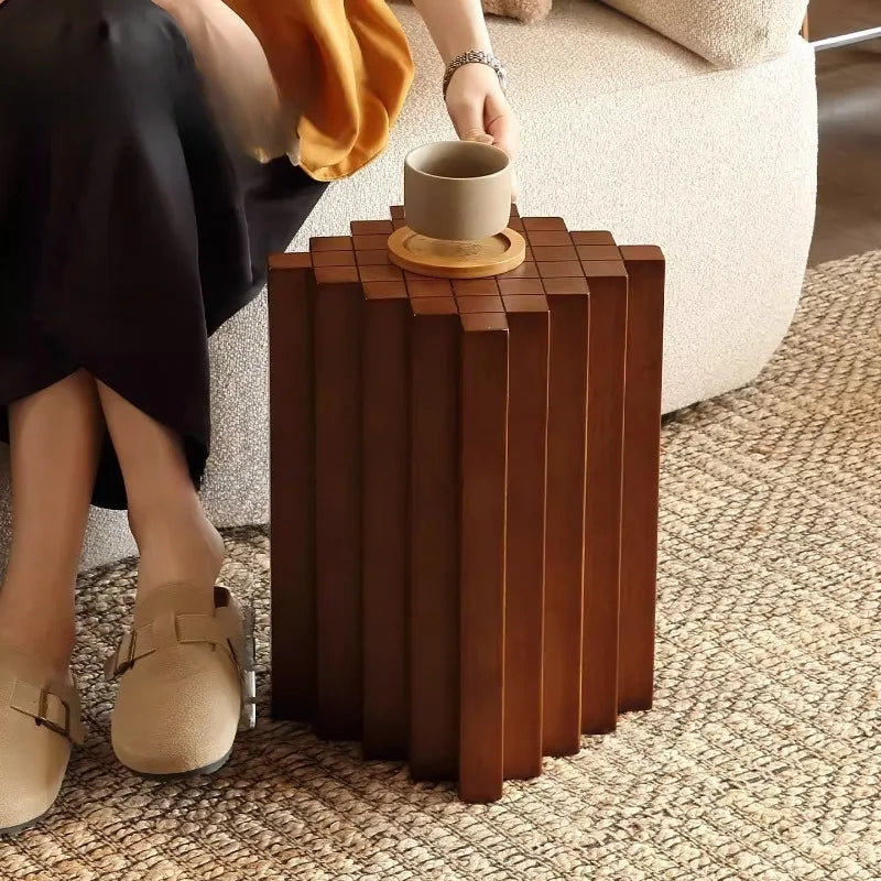 Solid Wood Square Side Table – Vintage Modern Coffee Table Wood Side Table Babs Brown