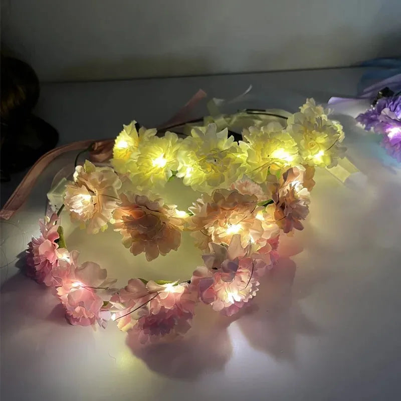 10-Pack LED Flower Crown Headbands – Glowing Wreath Garland LED Flower Headband Babs