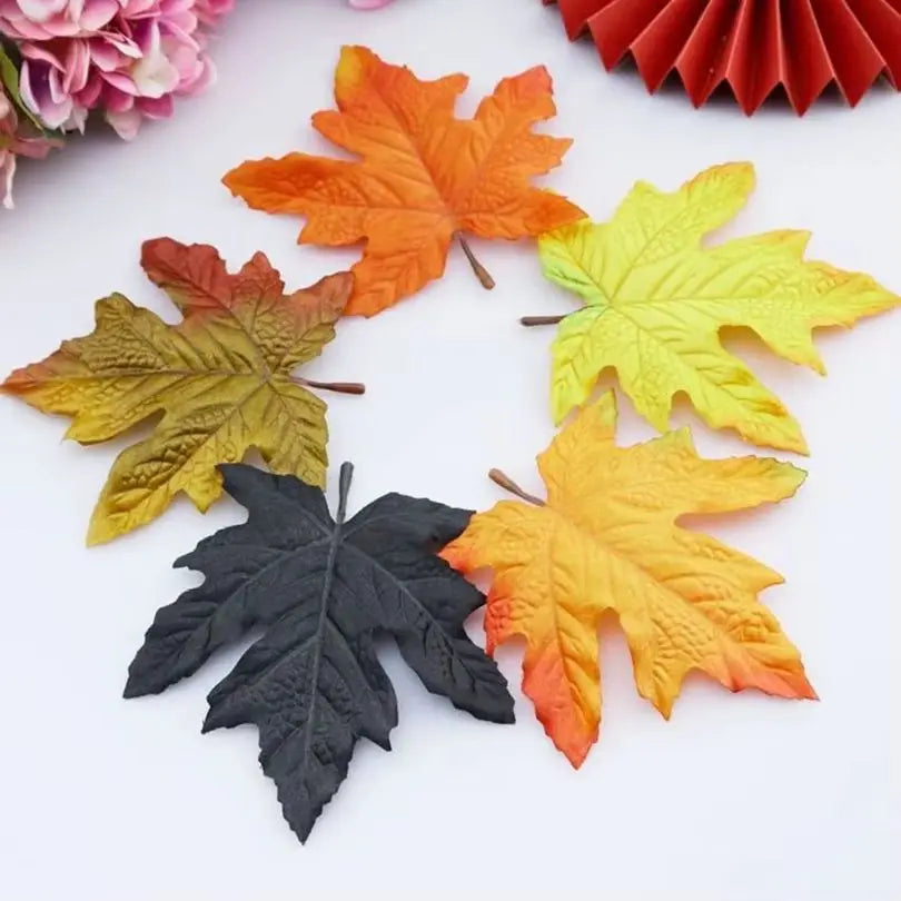 Silk Maple Leaves Artificial Decor 50/100 Pcs – Autumn Party Artificial Decorative Leaves Babs