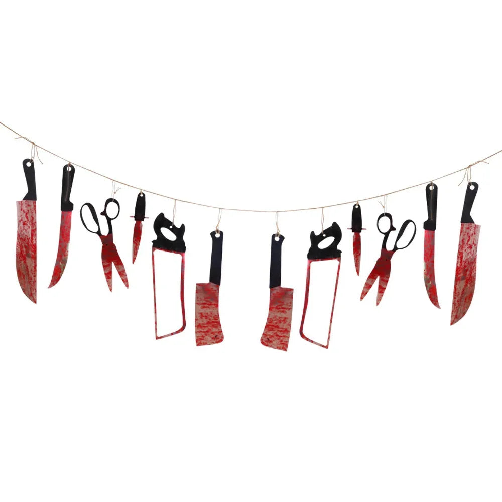 Halloween Hanging Bloody Knife Banner Horror Prop – 1-4 Sets Halloween Party Prop Babs Mix 2 Sets