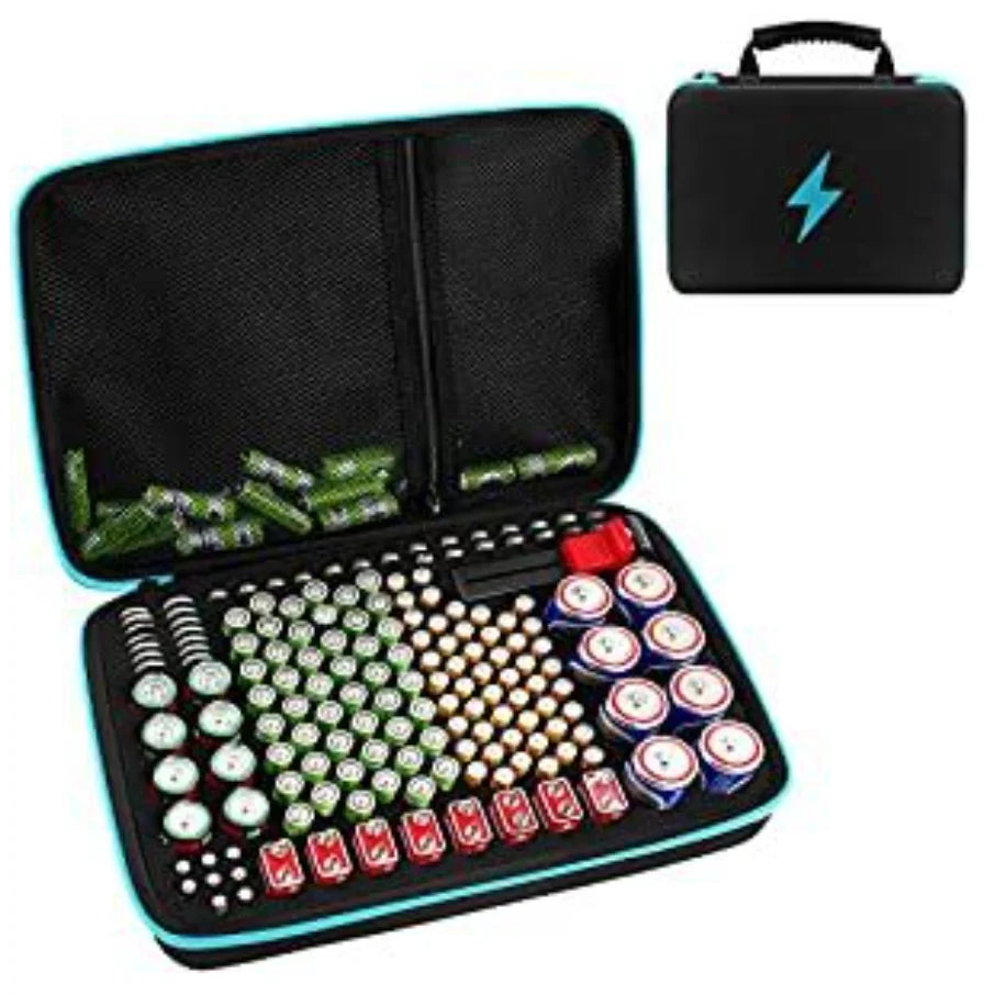 Battery Organizer Case with Tester – Holds 150+ AA AAA 9V C D Battery Organizer Case Babs Black
