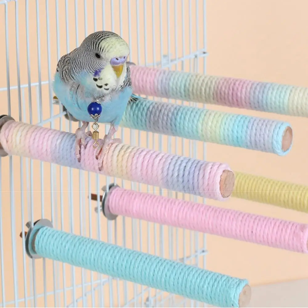 Colorful Non-Slip Parrot Perch Stand – Wood & Cotton Rope Bird Perch Stand Babs