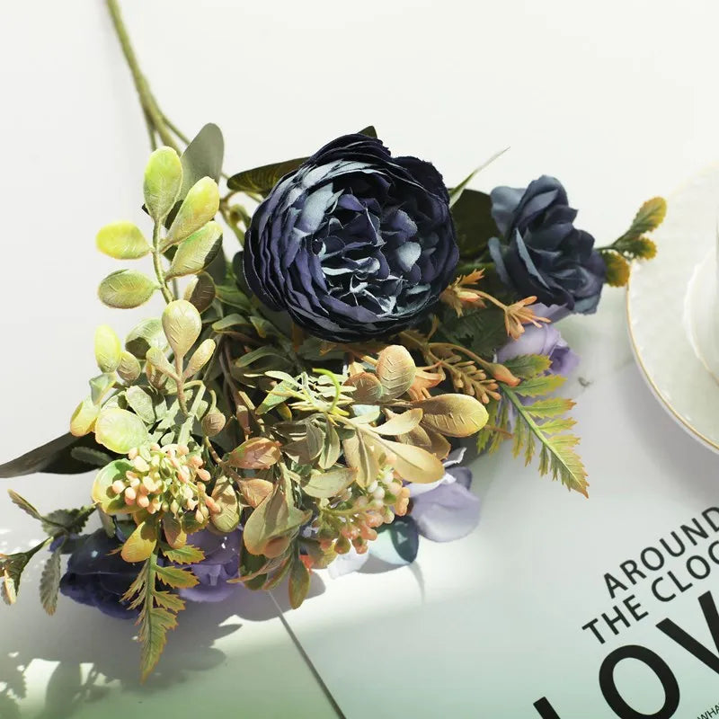 Silk Peony Artificial Flowers – Bridal Bouquet & Home Decor Artificial Flowers Babs DEEP BLUE 1 pc