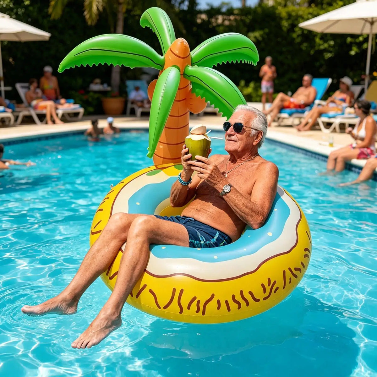 Inflatable Coconut Tree Pool Float – 48" Tropical Adult Mat Inflatable Pool Float Babs