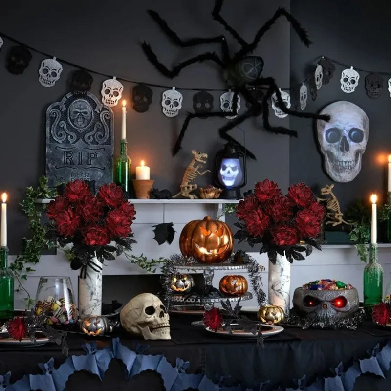 Black Dahlia Silk Faux Flowers – Gothic Halloween Décor 5–20Pcs Artificial Silk Flowers Babs