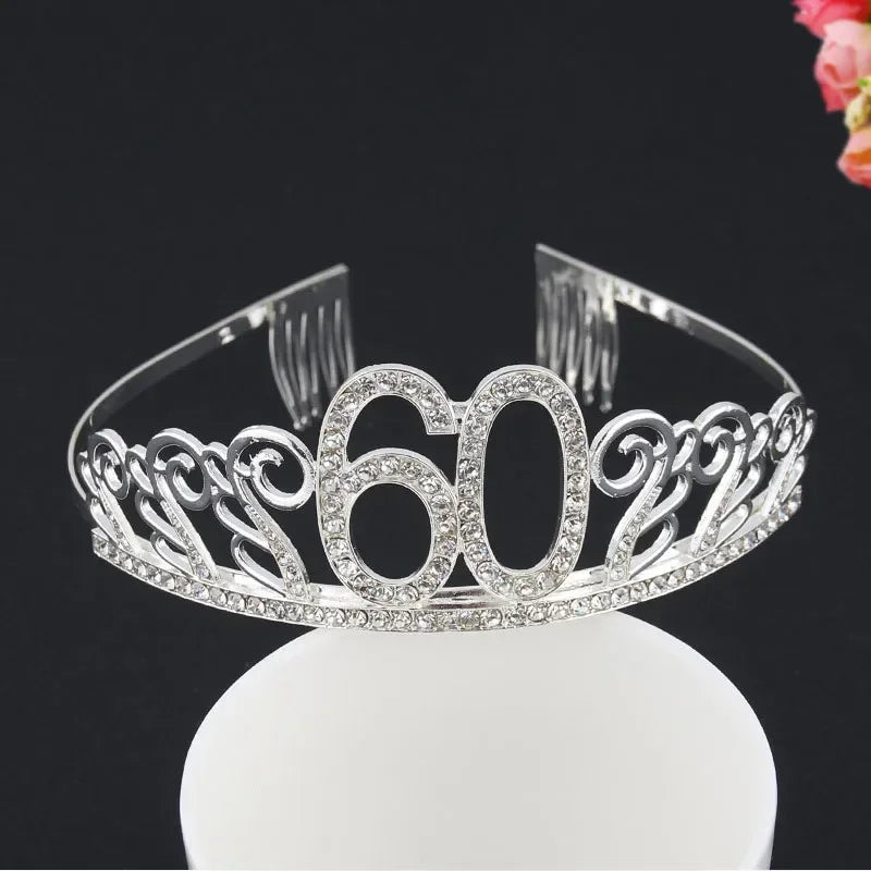 Rose Gold Satin Sash & Crystal Crown Tiara Set – Birthday Party Party Sash & Tiara Set Babs silver crown 60