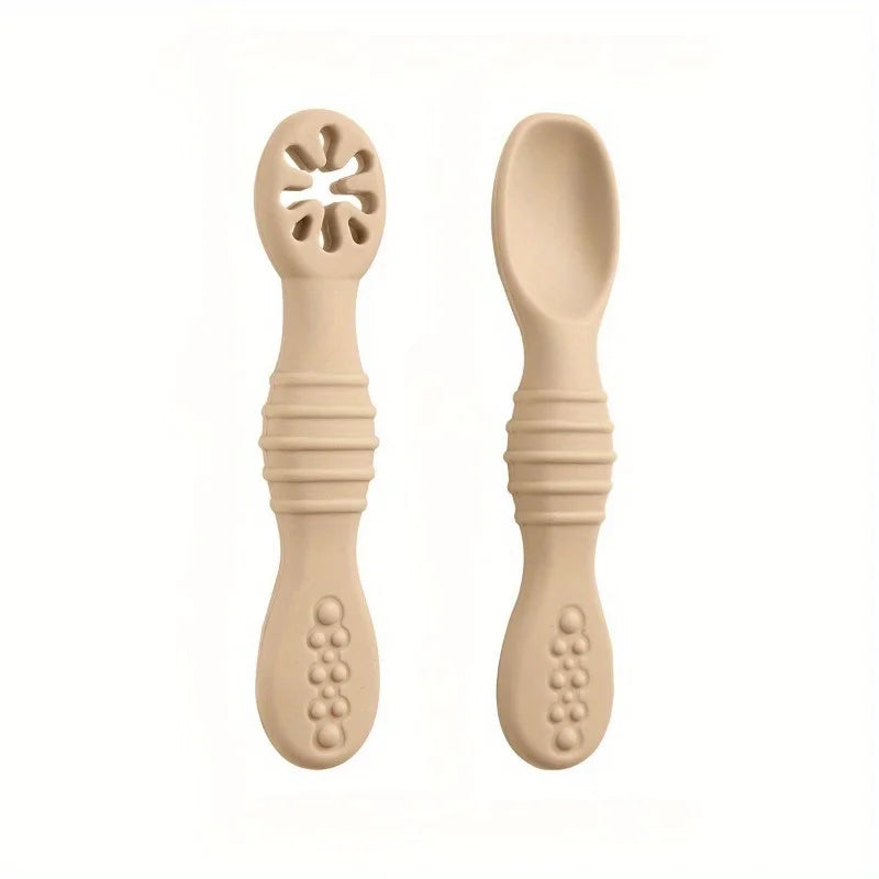 2pcs Food Grade Baby Feeding Spoons – Safe Tableware Set Baby Feeding Spoon Babs beige-2pcs