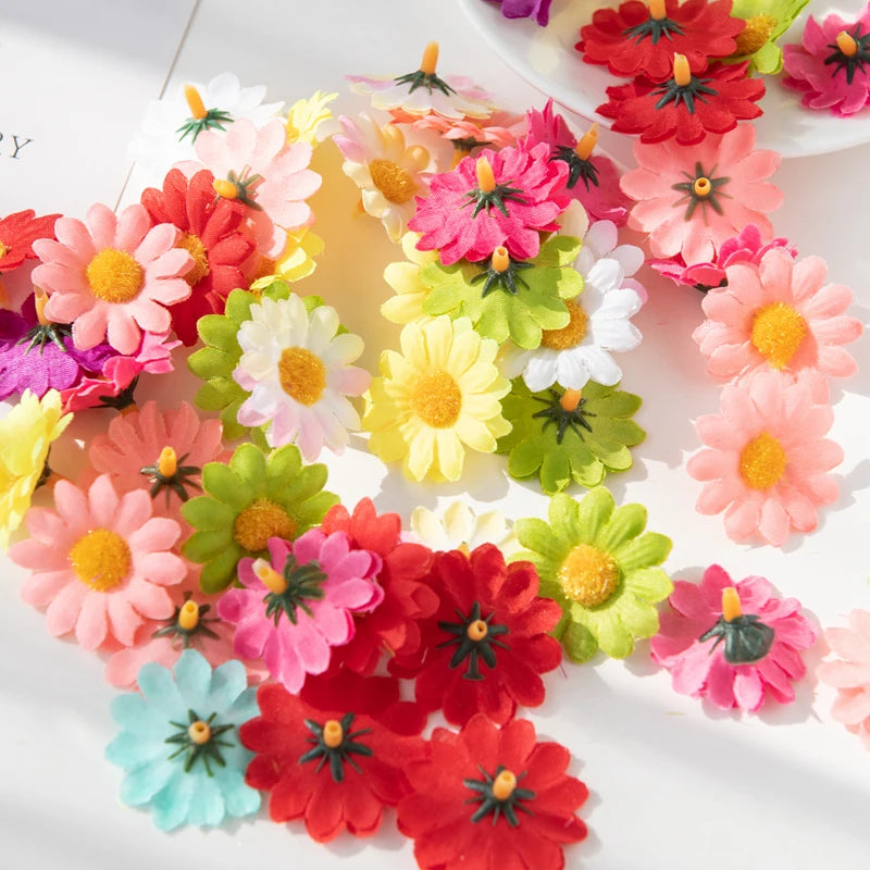 50/100pcs Mini Silk Daisy Flower Heads for DIY & Weddings Artificial Flower Heads Babs