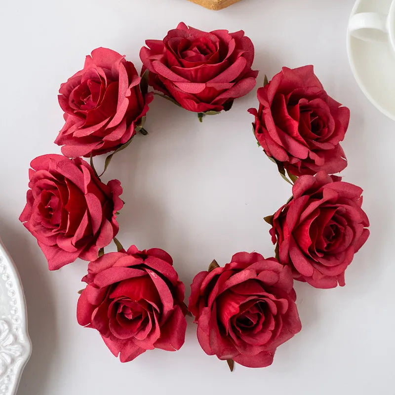 10 Pcs Silk Artificial Rose Heads – Wedding & Home Décor Artificial Silk Flowers Babs Red 10PCS