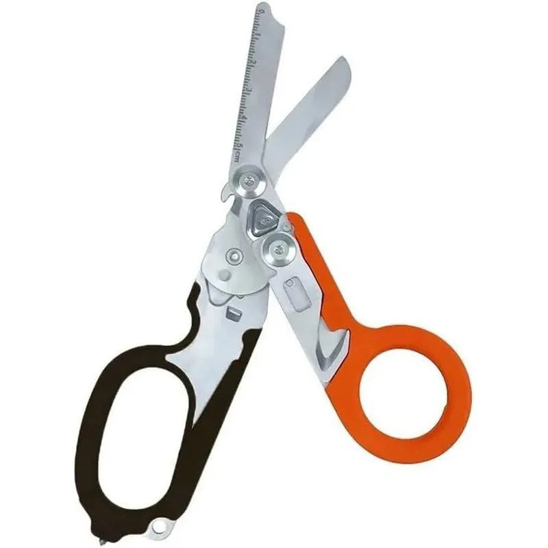 6-in-1 Folding Emergency Shears – Strap Cutter & Glass Breaker Multitool Rescue Shears Babs orange balck