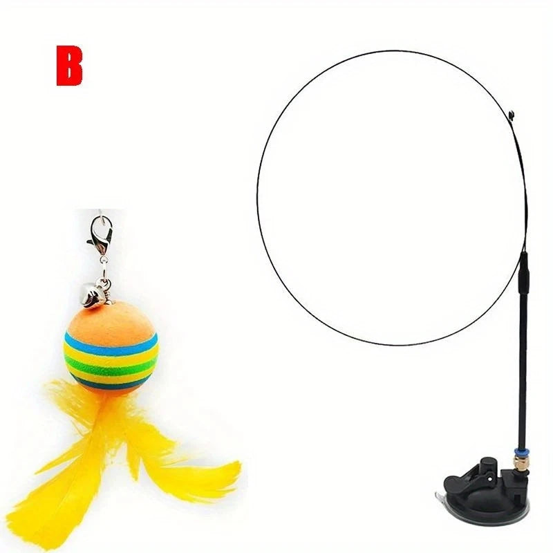 Interactive Cat Feather Wand Toy Kit – Wand, Suction Cup & Refills Cat Feather Wand Babs B