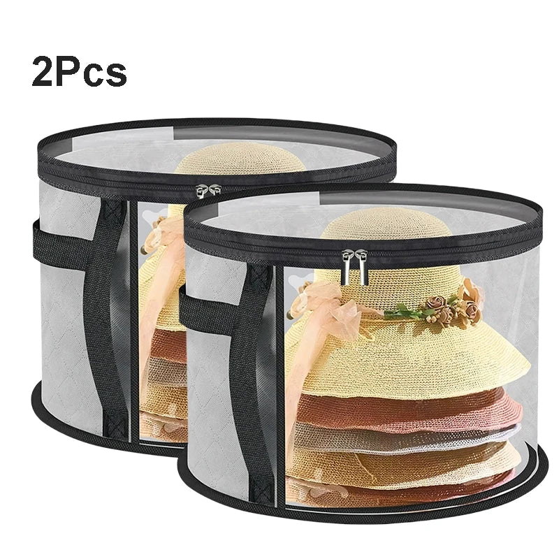 Large Round Foldable Hat Box Storage Organizer – Travel & Closet Hat Storage Box Babs Gray-2PCS