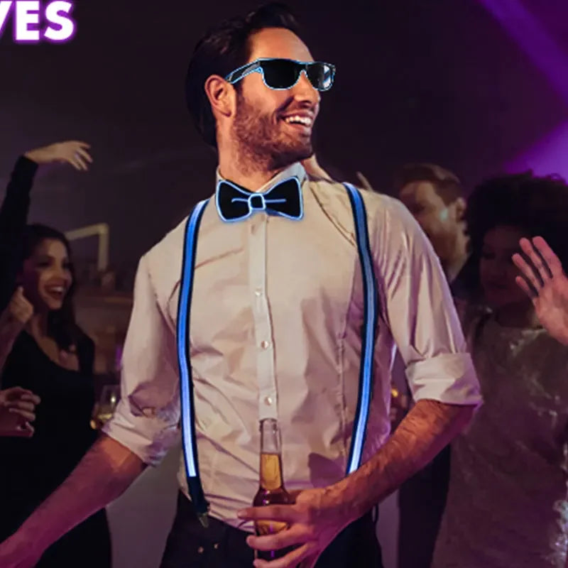 LED Light-Up Suspenders & Bow Tie Glow Party Costume Set LED Costume Accessory Babs