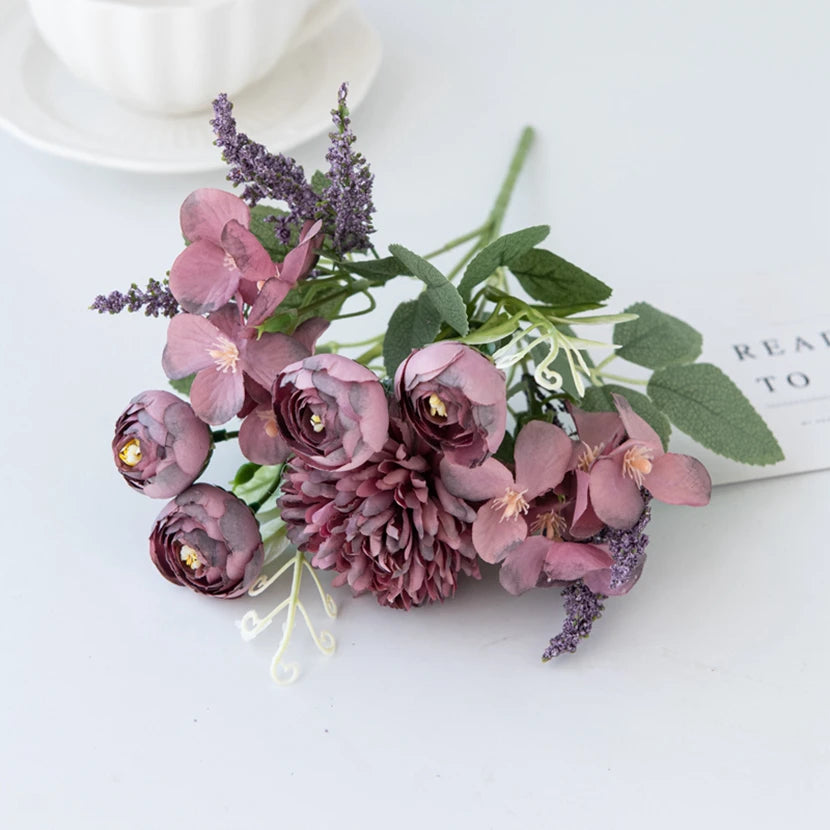 Silk Hydrangea Rose Artificial Flowers – Wedding & Home Décor Artificial Silk Flowers Babs PURPLE 1 pc