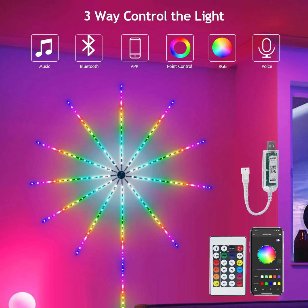 RGB Firework LED Wall Light – App & Music Sync, 180 LEDs, USB LED Decorative Light Babs
