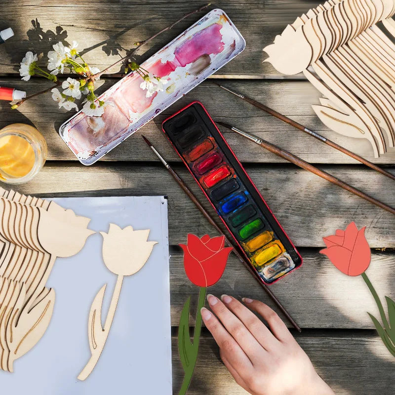 12Pcs Unfinished Wooden Tulip Ornaments – DIY Easter Crafts DIY Wood Craft Kit Babs