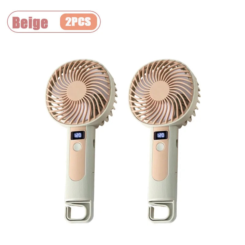 120-Speed Handheld Fan Digital Display USB-C Rechargeable 2-in-1 Handheld Portable Fan Babs Beige-2PCS